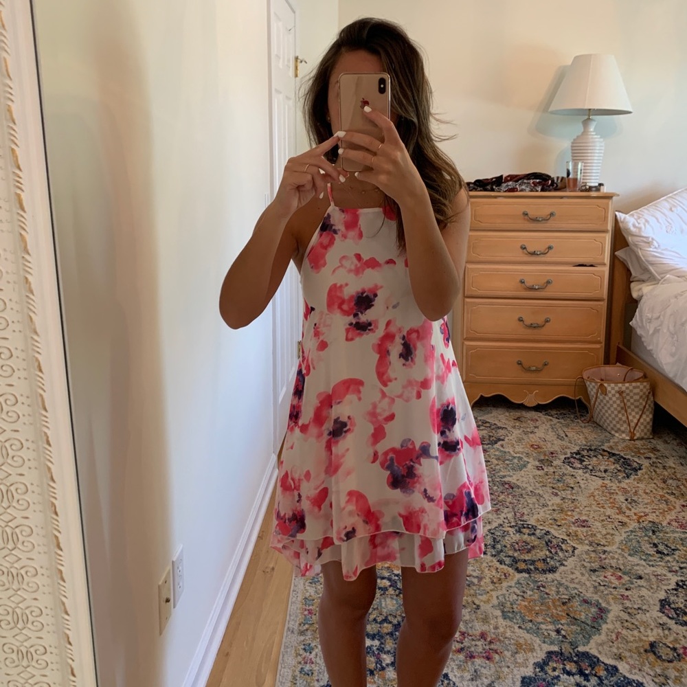 Pink and purple flowered high low dress!